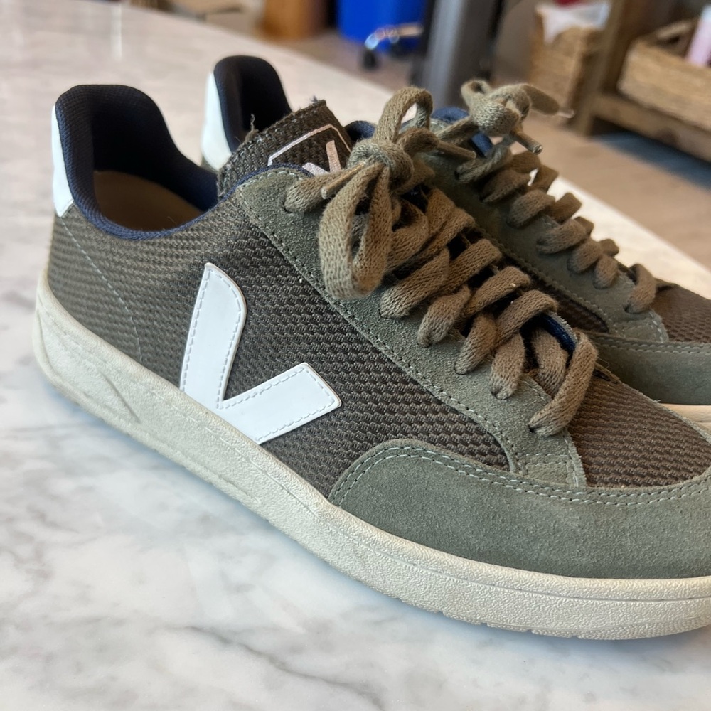 Veja Khaki Green and White Casual Sneakers